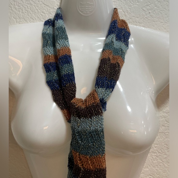 Liz Claiborne Multi Color Scarf 🧣Blue and Brown Tones, 3inchx3yards approx NWT - Picture 3 of 9